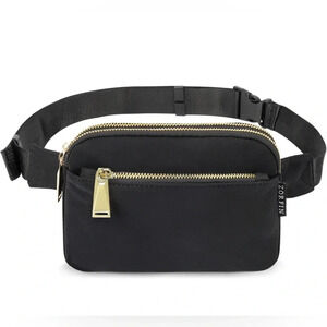 Zorfin black belt bag, Fanny pack, cross body bag with 4 zipper pockets.